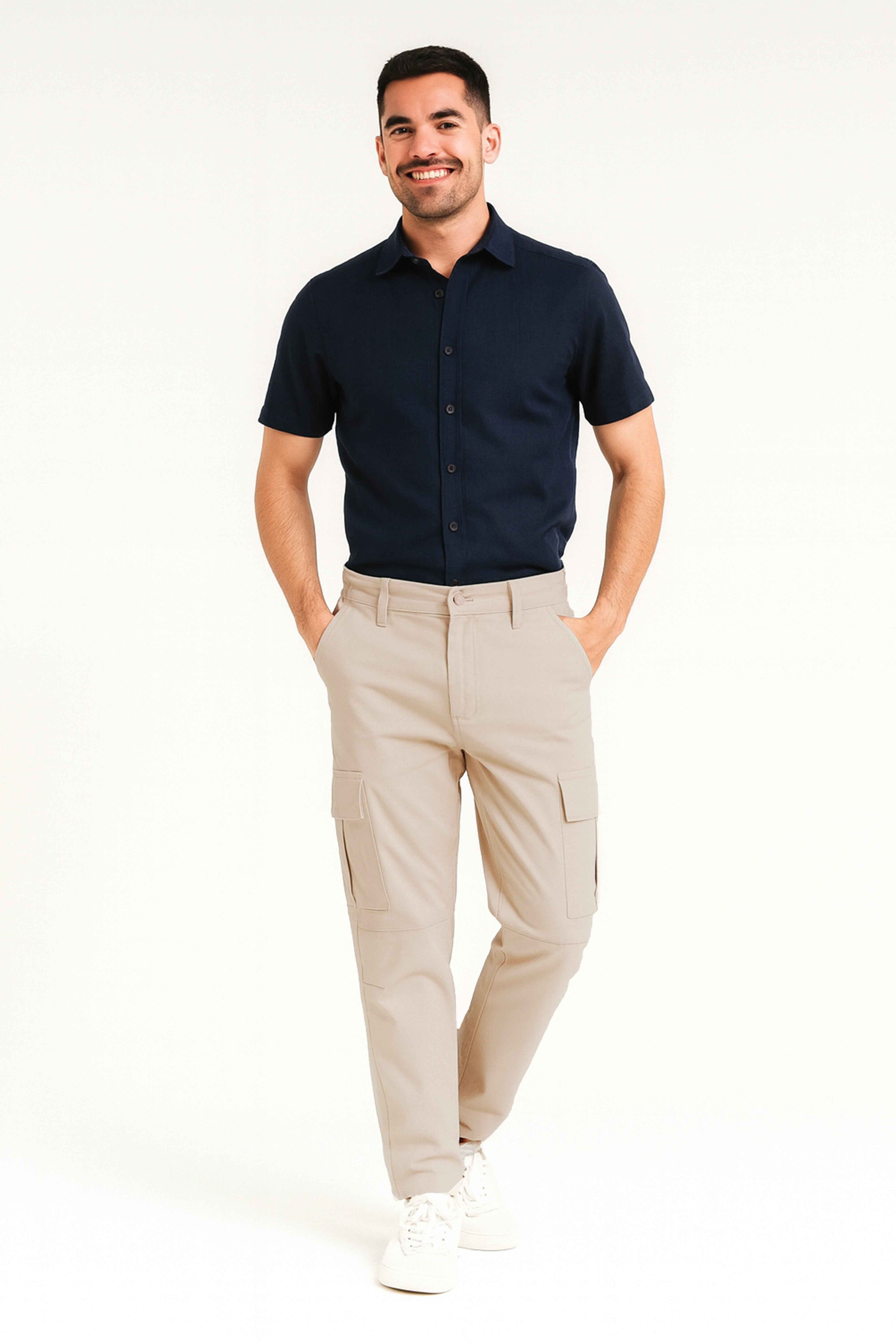 Cream Cargo Pants for Men