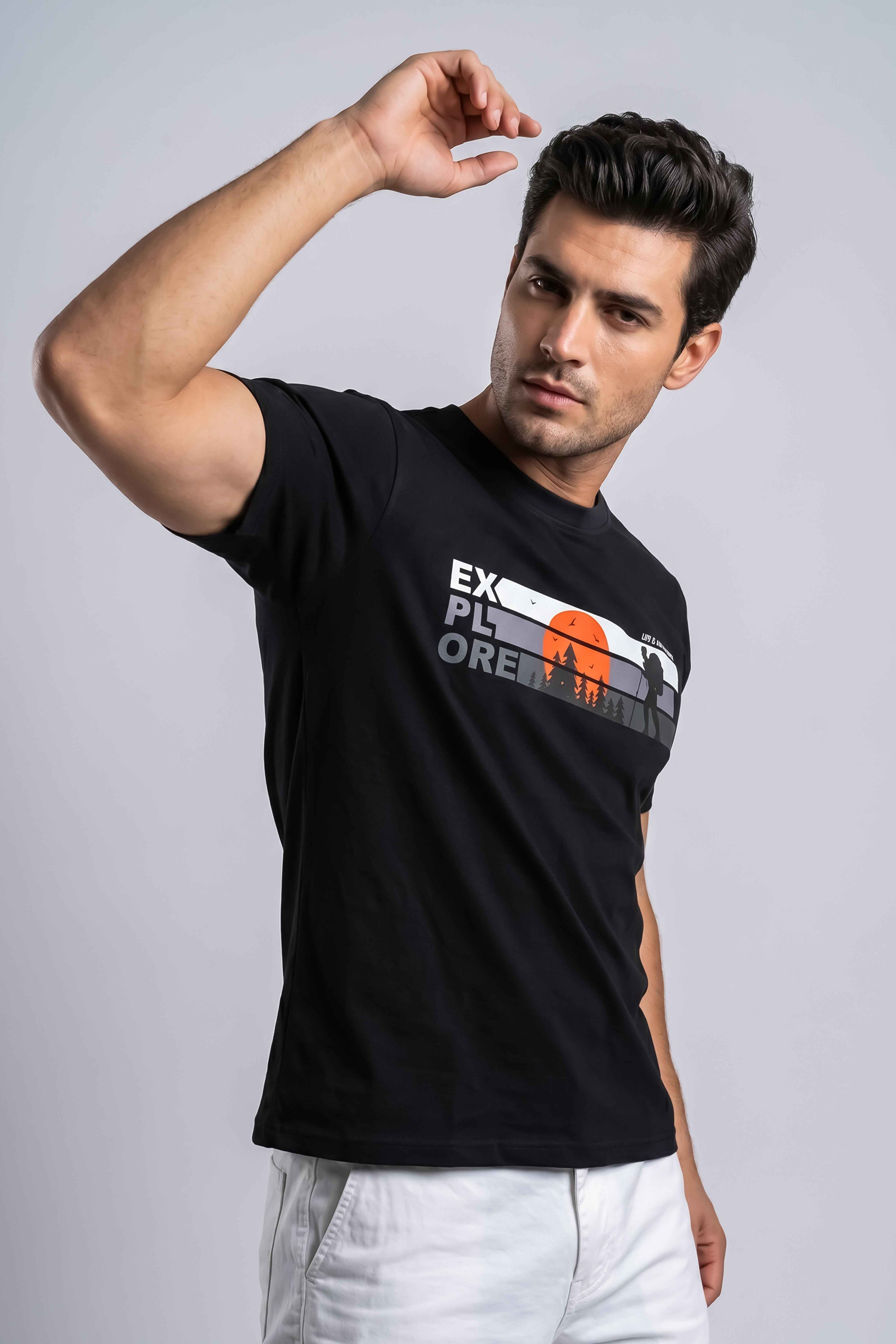 Adventure Explorer Graphic Black Cotton T-Shirt