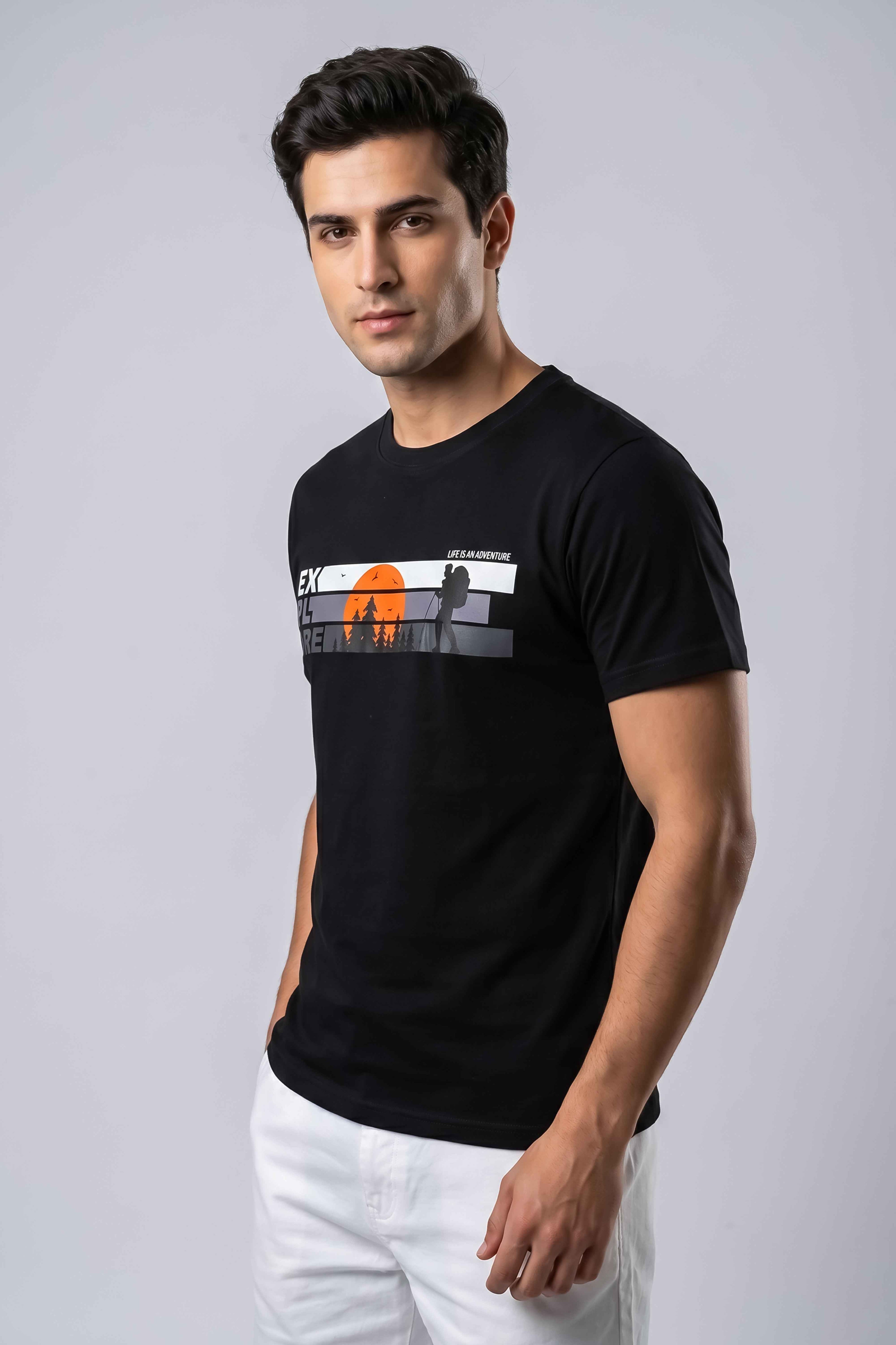 Adventure Explorer Graphic Black Cotton T-Shirt