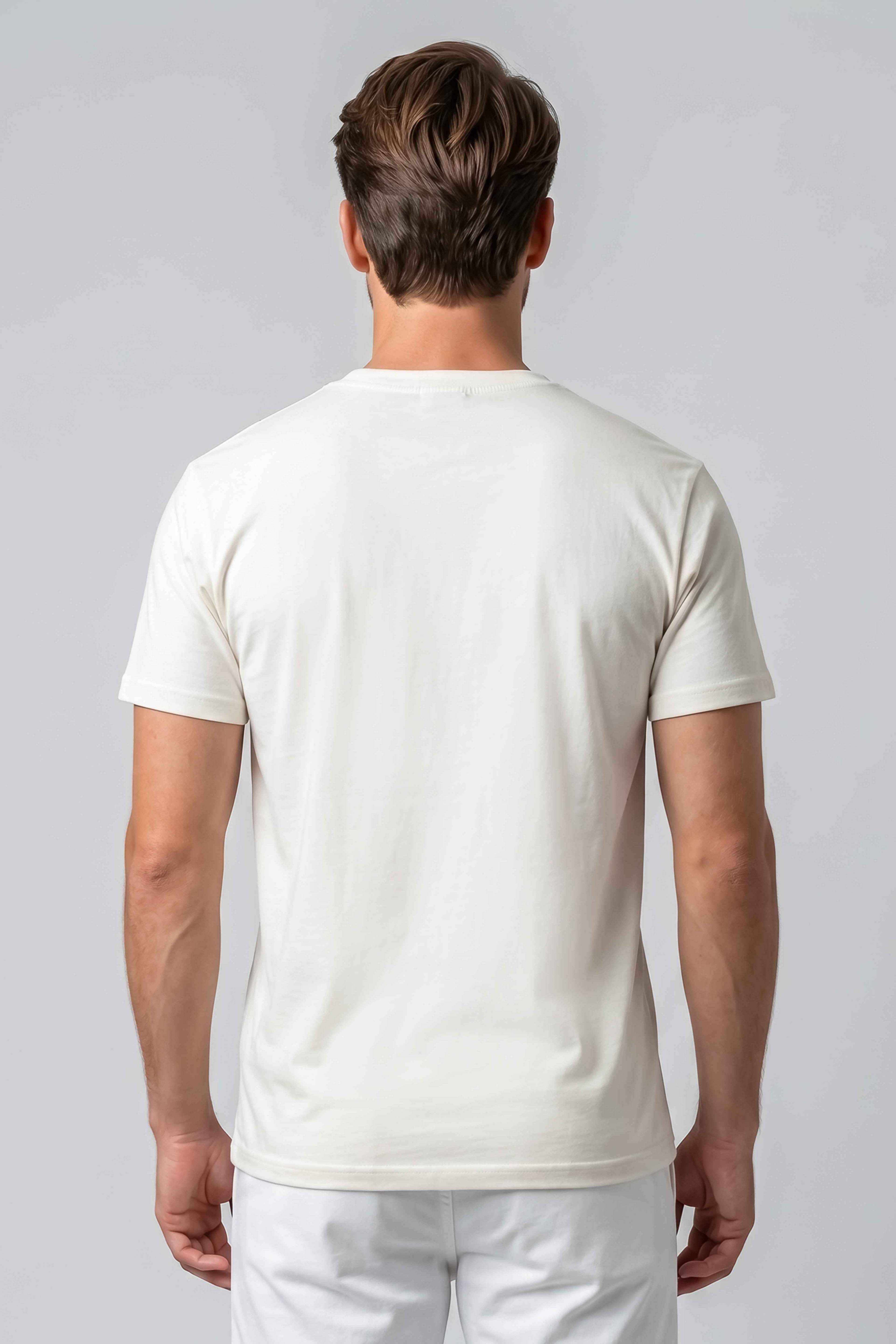 Attire Hub Mens Pure Cotton White Palm Beach Printed Round T-Shirt