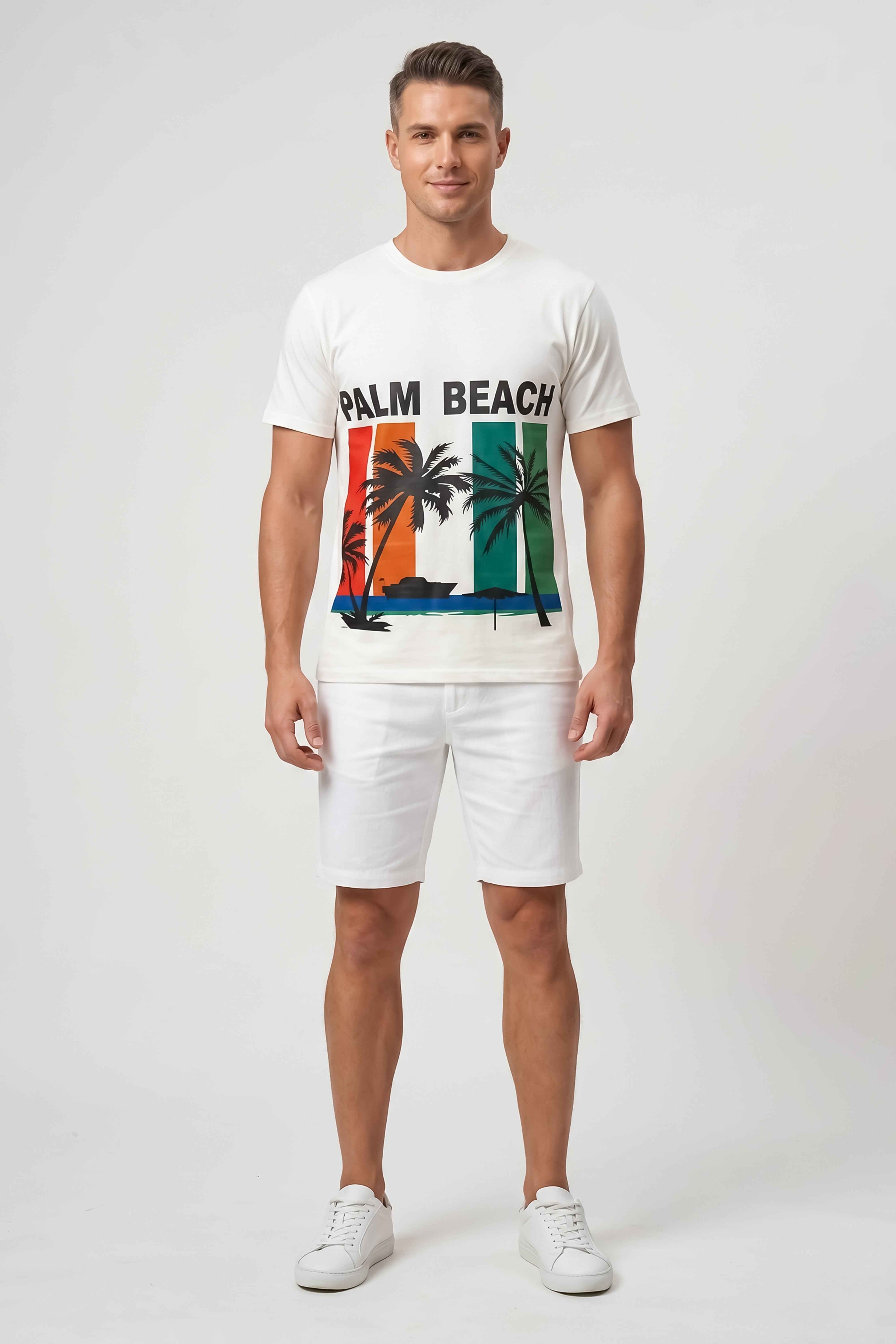 Palm Beach Graphic White Cotton T-Shirt