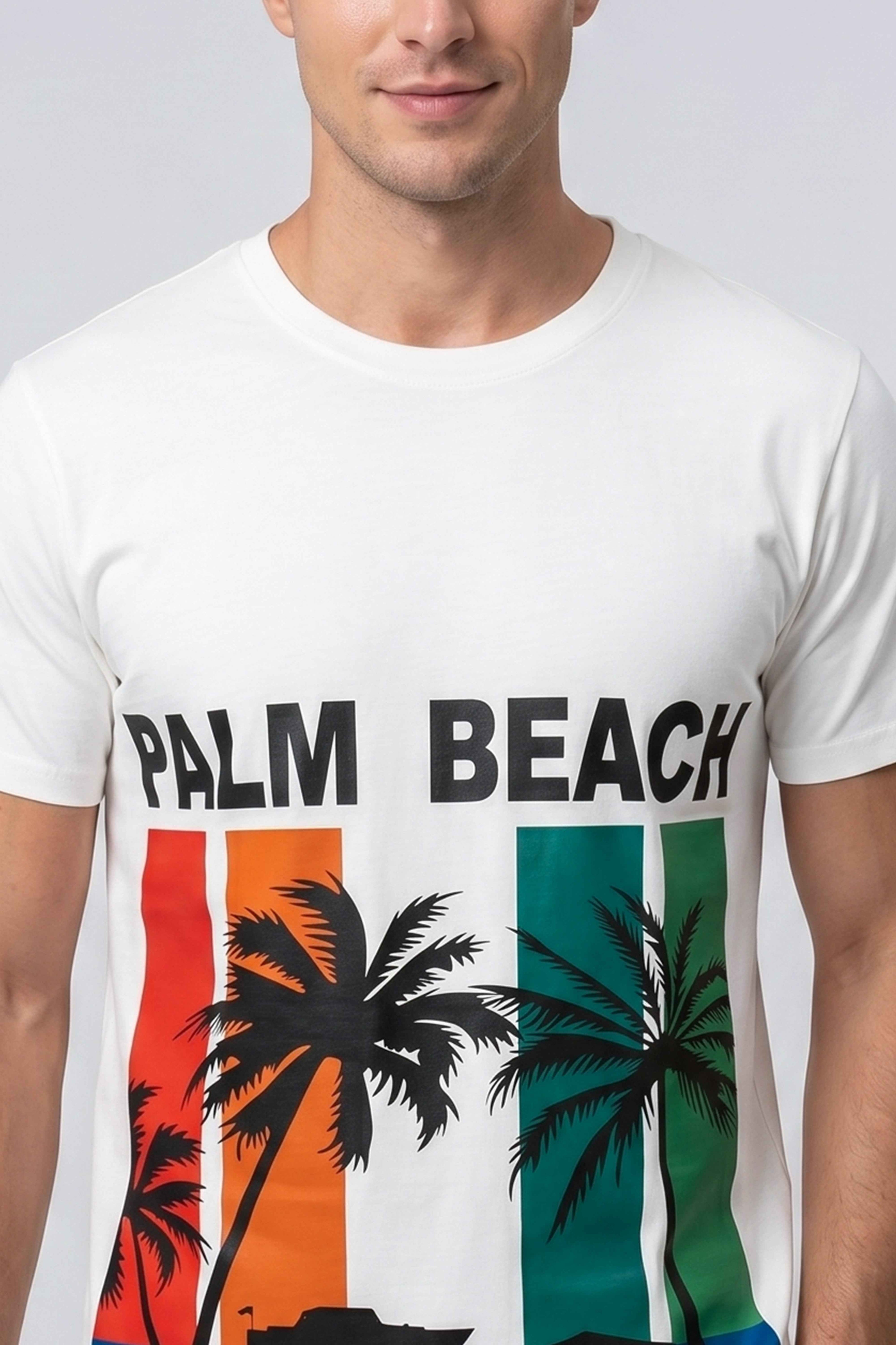 Palm Beach Graphic White Cotton T-Shirt