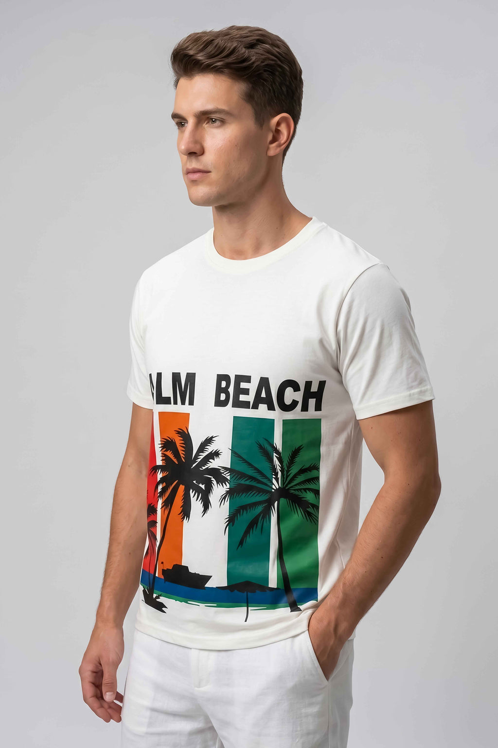 Palm Beach Graphic White Cotton T-Shirt