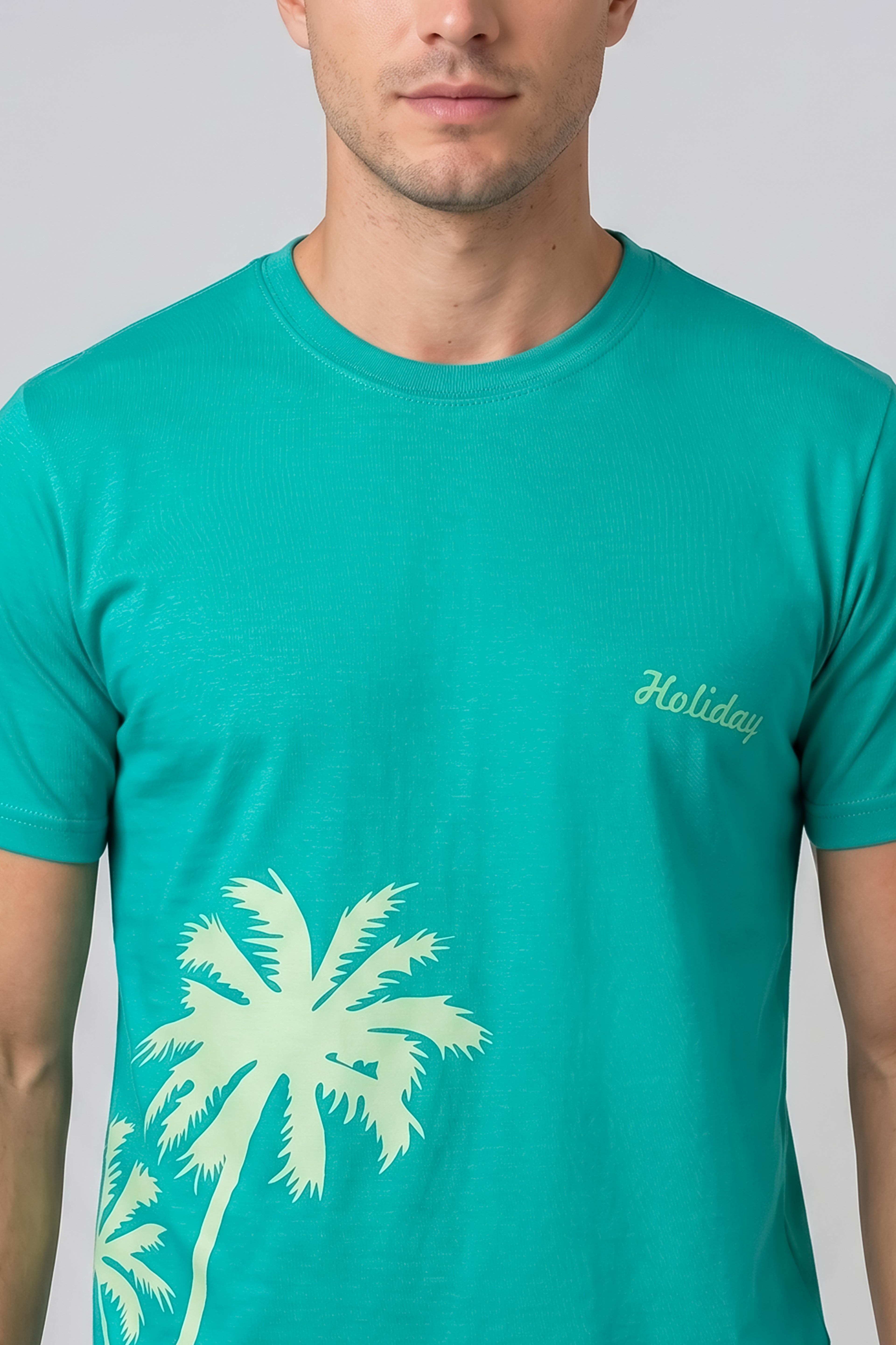 Holiday Palm Tree Turquoise Cotton T-Shirt