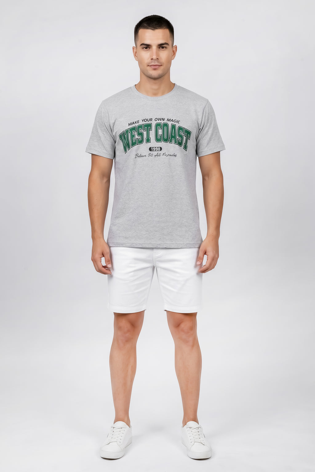 Gray Cotton T-Shirt with Vintage Athletic Design
