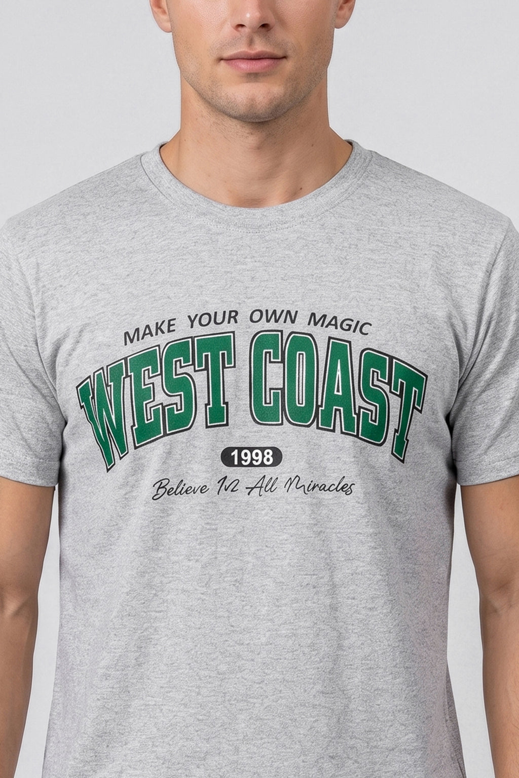 Gray Cotton T-Shirt with Vintage Athletic Design