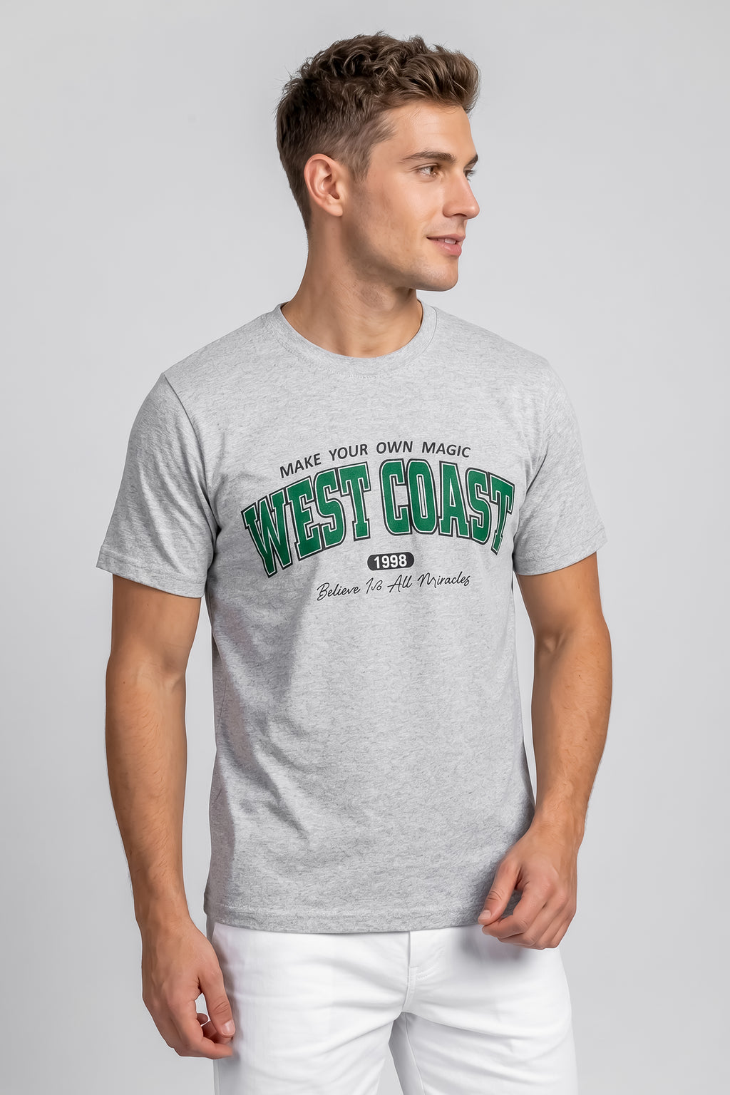 Gray Cotton T-Shirt with Vintage Athletic Design
