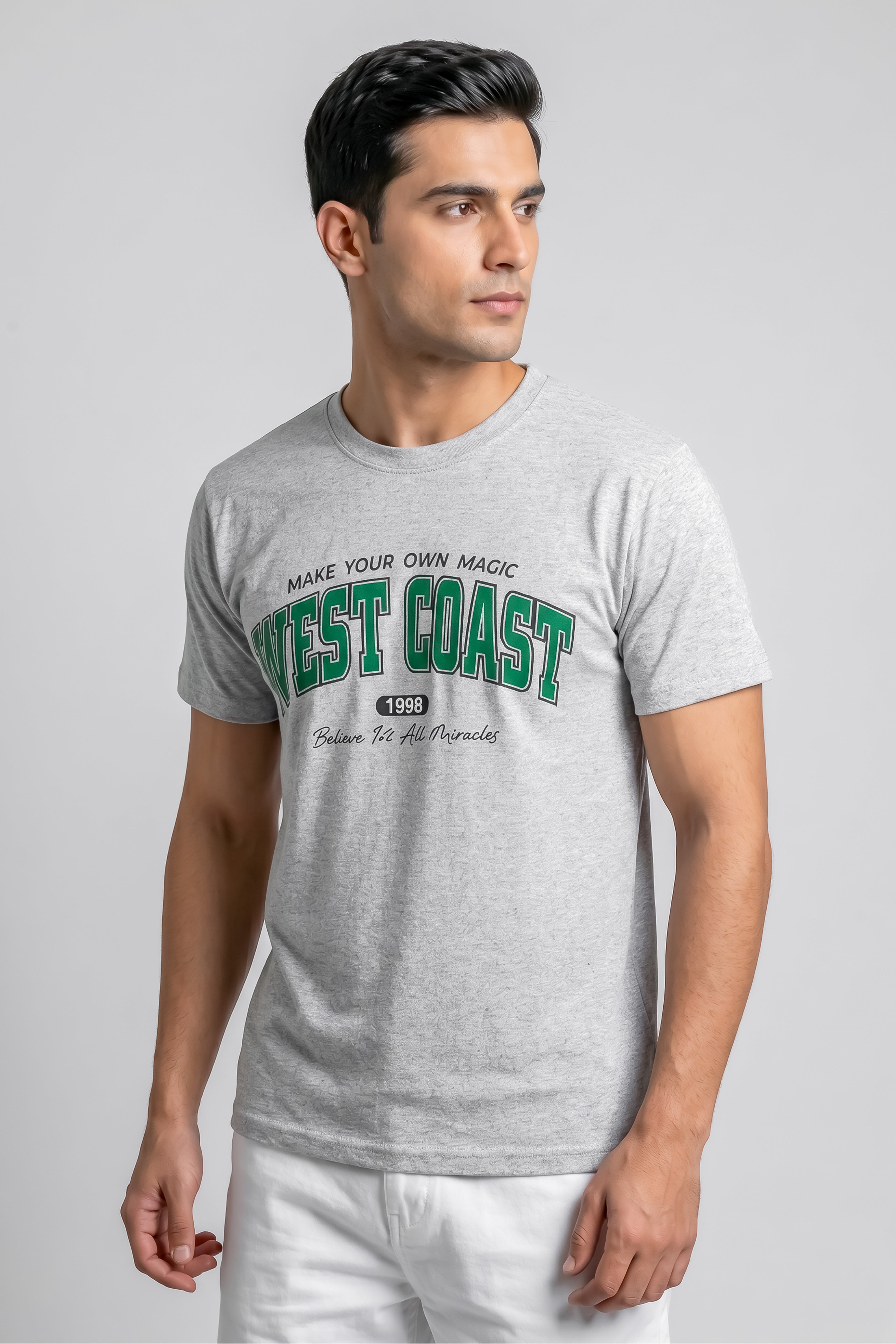 Gray Cotton T-Shirt with Vintage Athletic Design