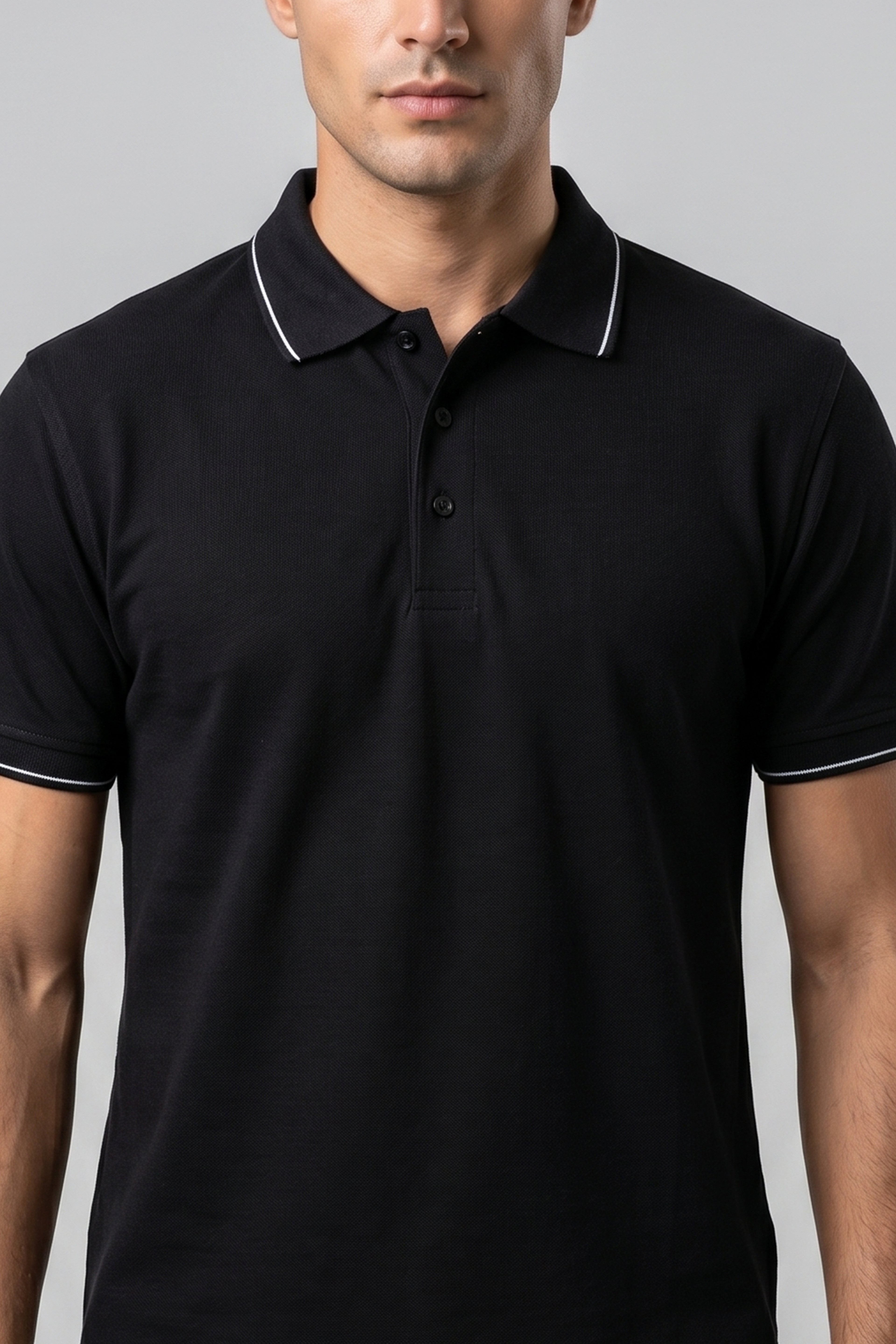 Classic Black Cotton Polo T-Shirt with Contrast Tipped