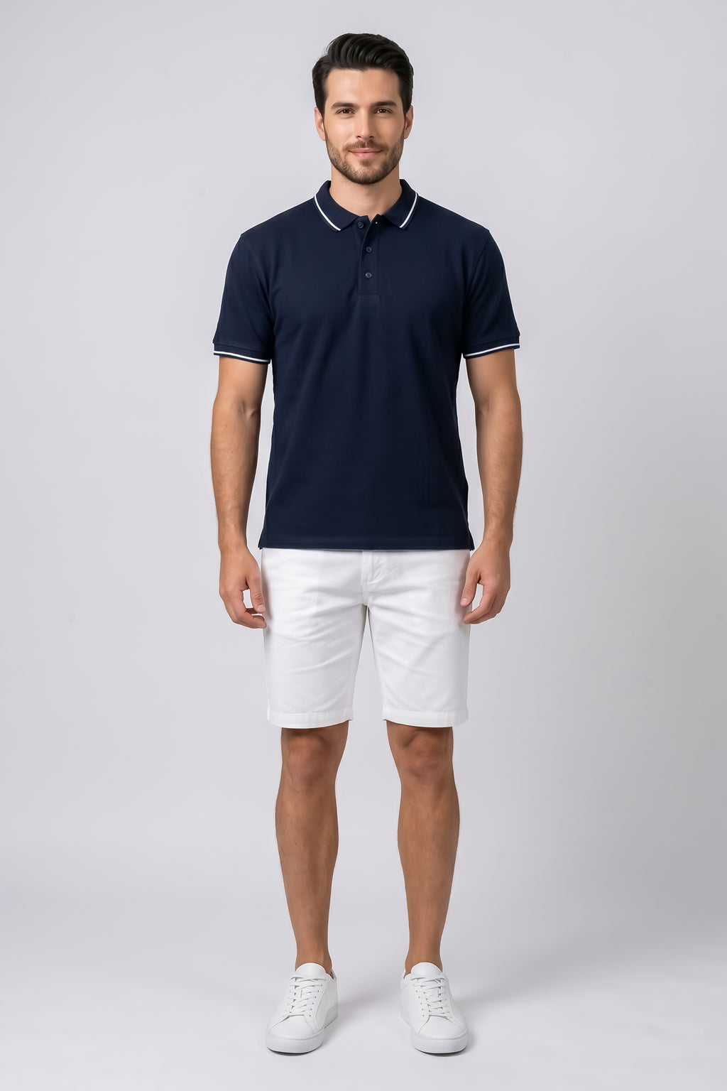 Classic Navy Cotton Polo T-Shirt with Contrast Tipped