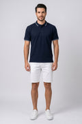 Classic Navy Cotton Polo T-Shirt with Contrast Tipped