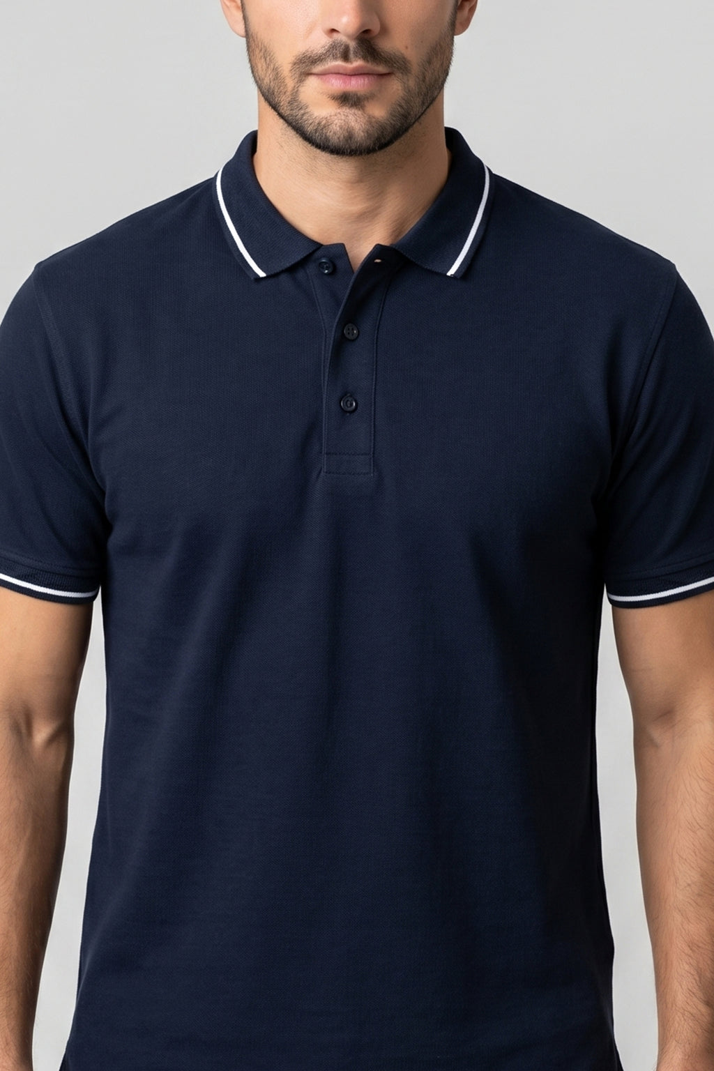 Classic Navy Cotton Polo T-Shirt with Contrast Tipped