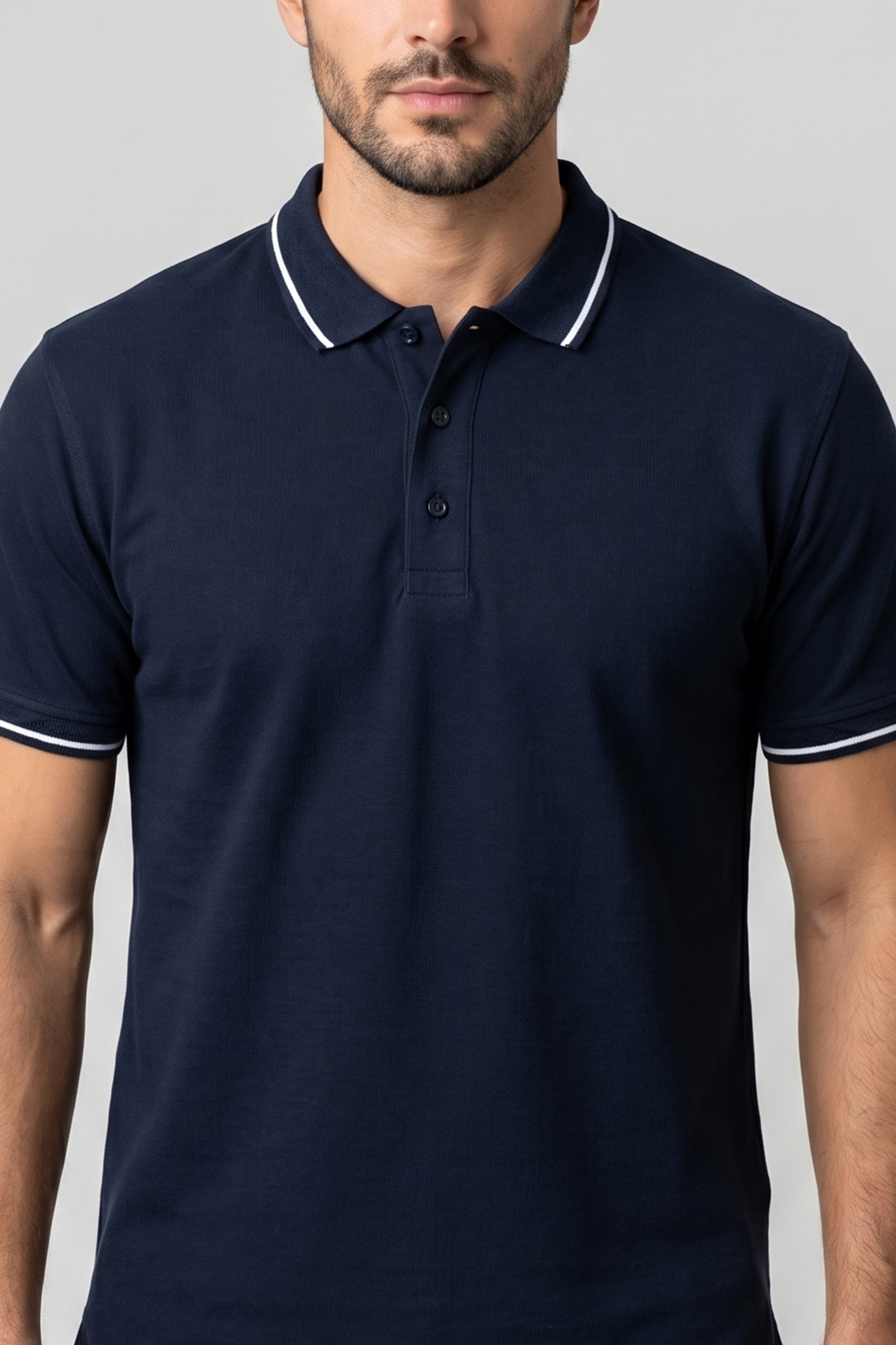 Classic Navy Cotton Polo T-Shirt with Contrast Tipped