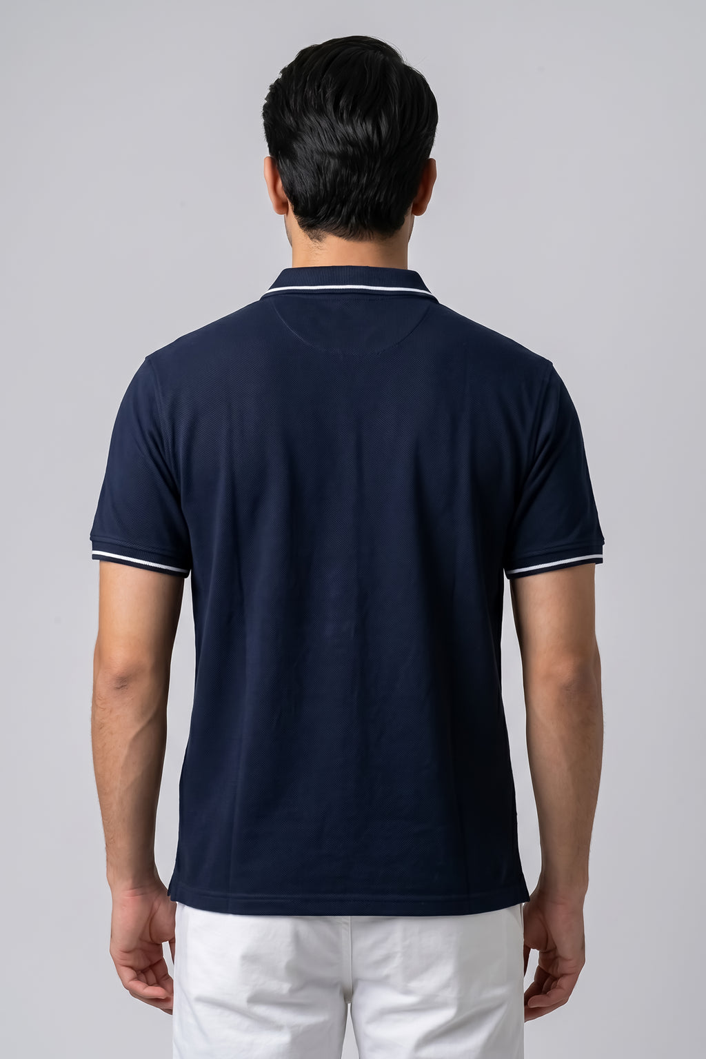 Classic Navy Cotton Polo T-Shirt with Contrast Tipped