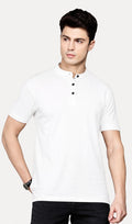 Attire Hub Mens Pure Cotton White Solid Henley T-Shirt