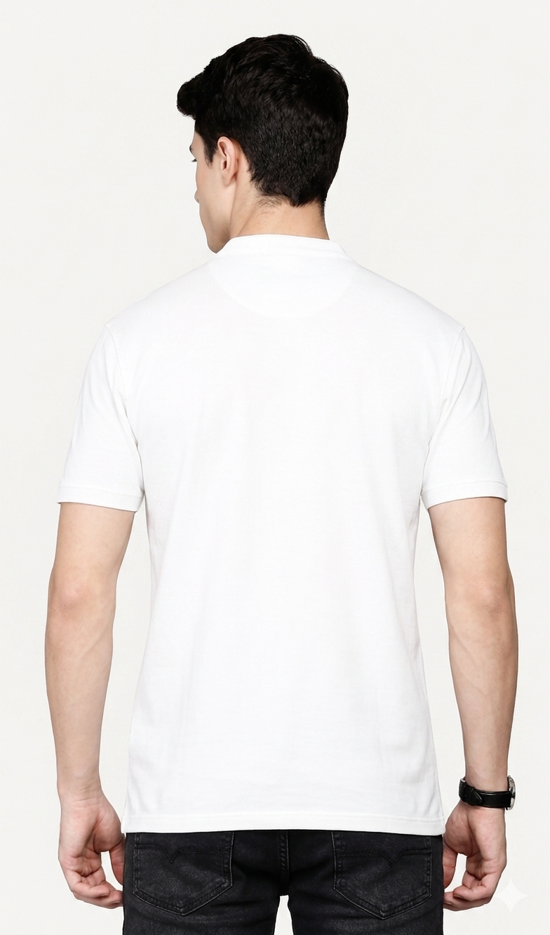 Attire Hub Mens Pure Cotton White Solid Henley T-Shirt