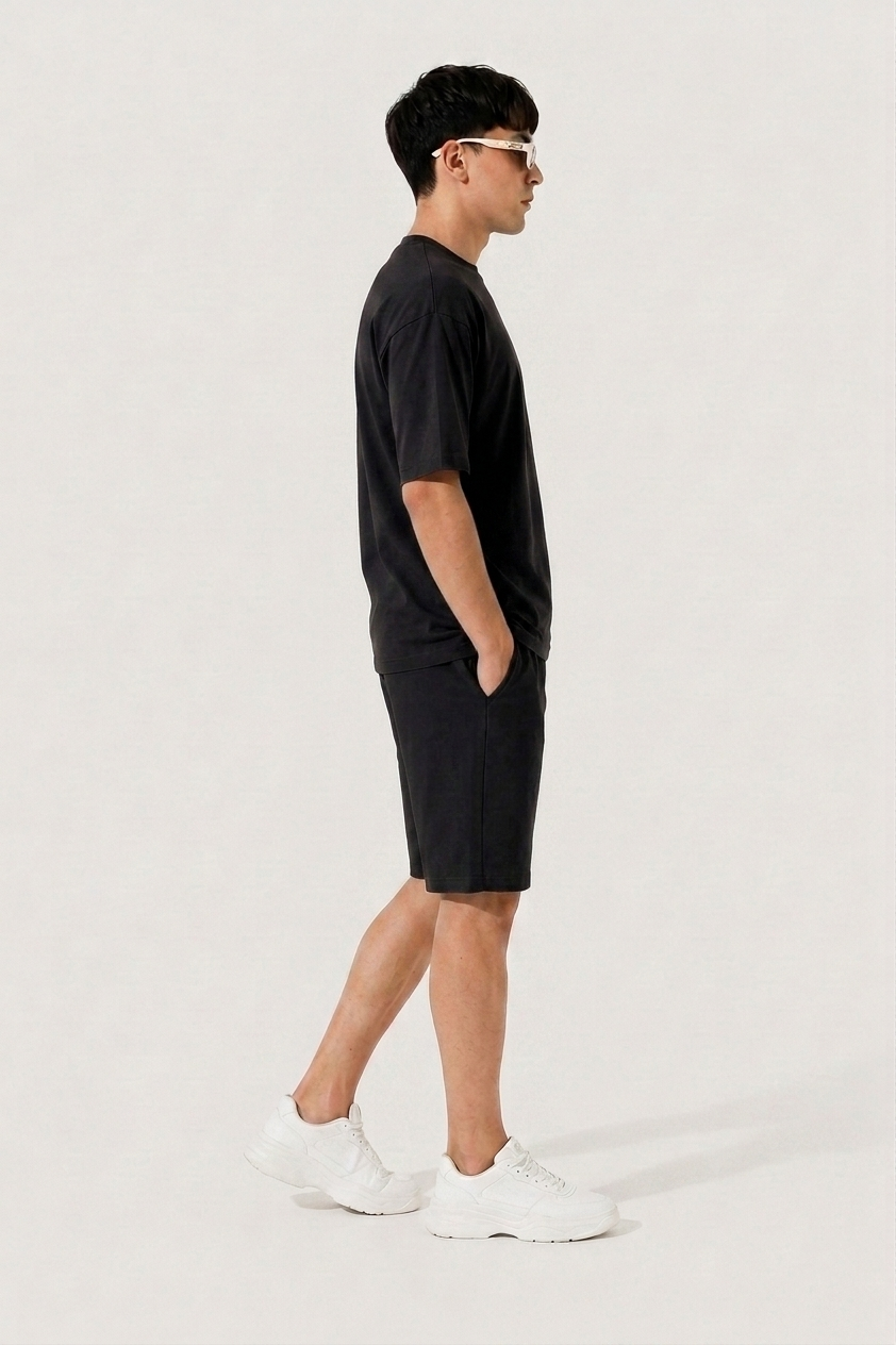 Attire Hub Mens Pure Cotton Black Solid Co-ords Set