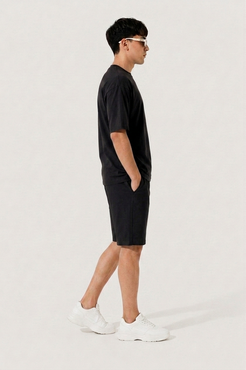 Attire Hub Mens Pure Cotton Black Solid Co-ords Set