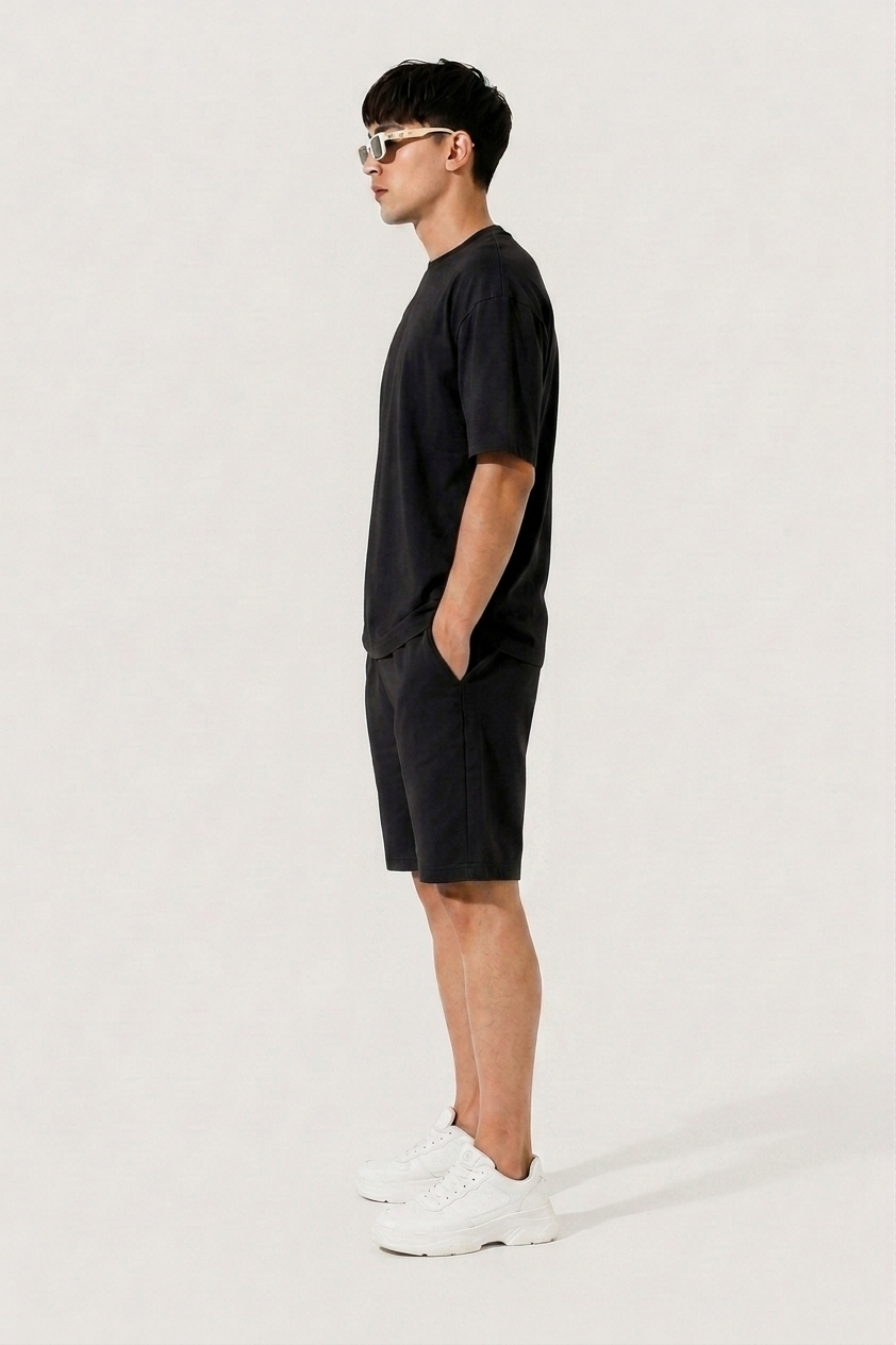 Attire Hub Mens Pure Cotton Black Solid Co-ords Set