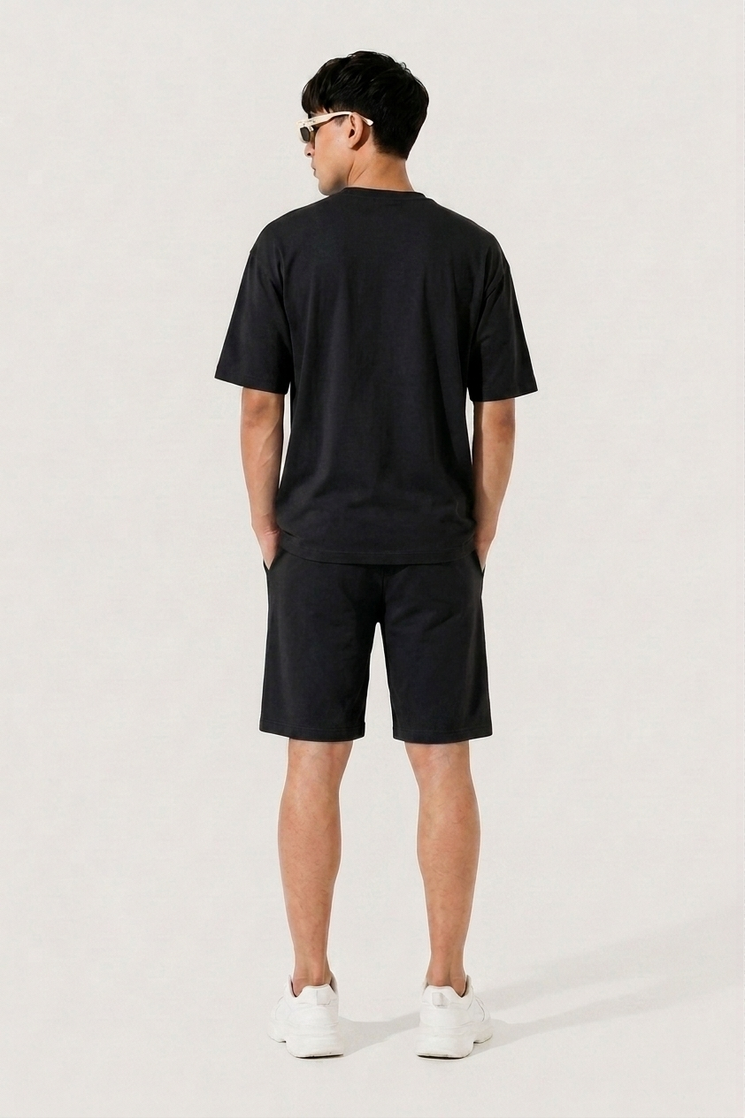 Attire Hub Mens Pure Cotton Black Solid Co-ords Set