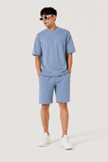 Attire Hub Mens Pure Cotton Air Blue Solid Co-ords Set