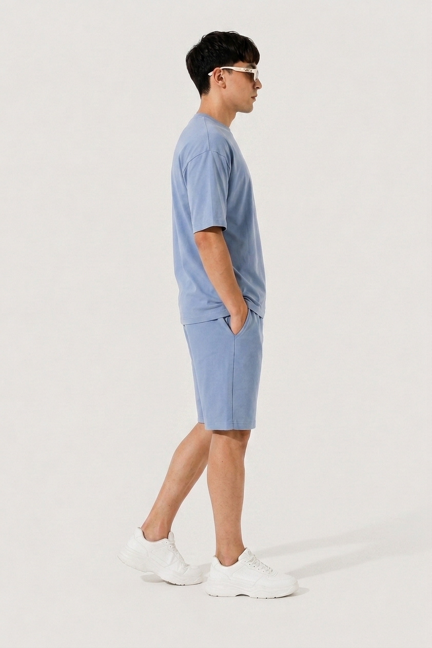 Attire Hub Mens Pure Cotton Air Blue Solid Co-ords Set