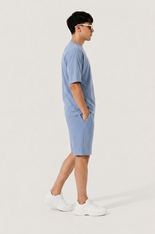 Attire Hub Mens Pure Cotton Air Blue Solid Co-ords Set