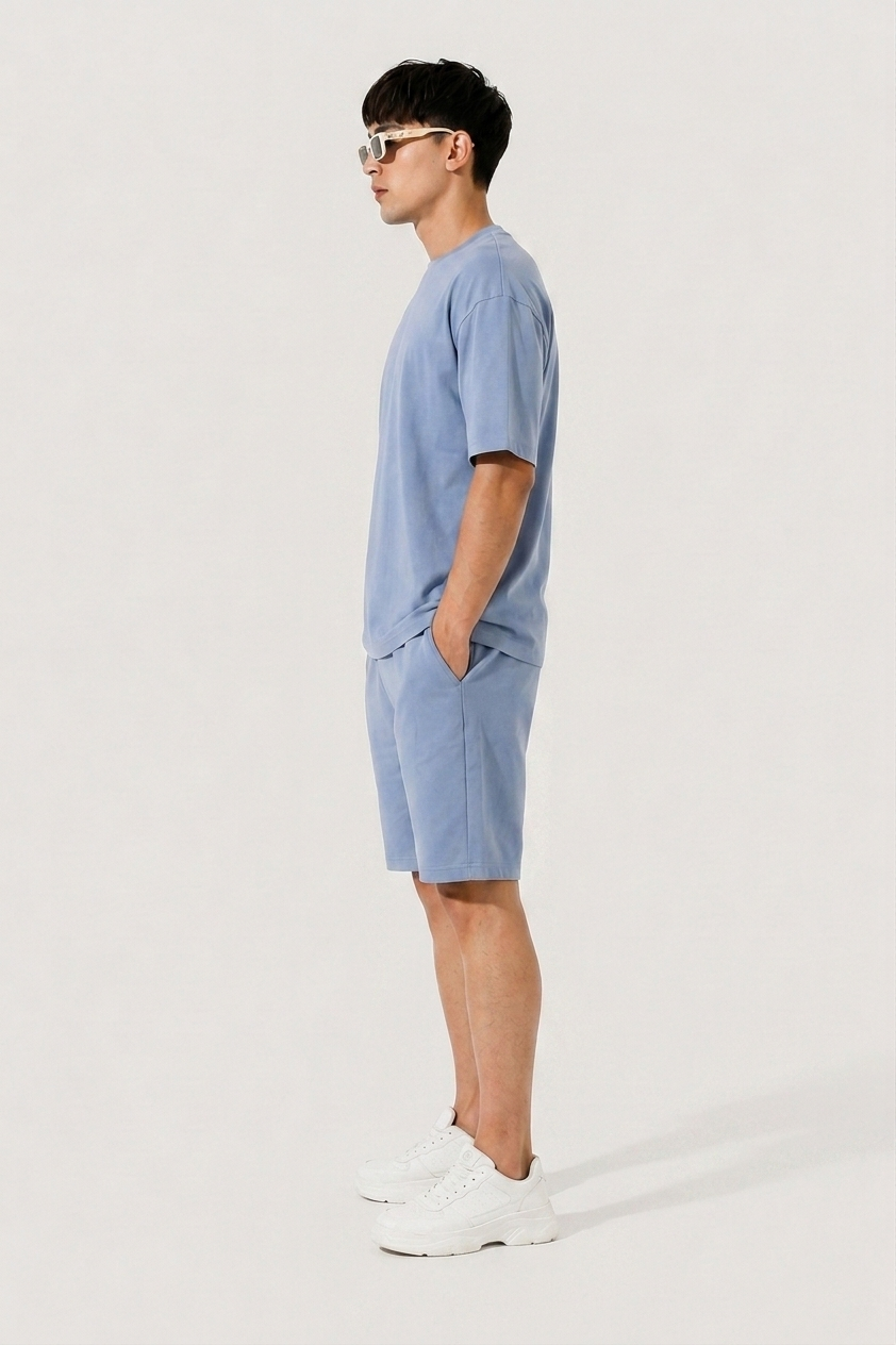 Attire Hub Mens Pure Cotton Air Blue Solid Co-ords Set
