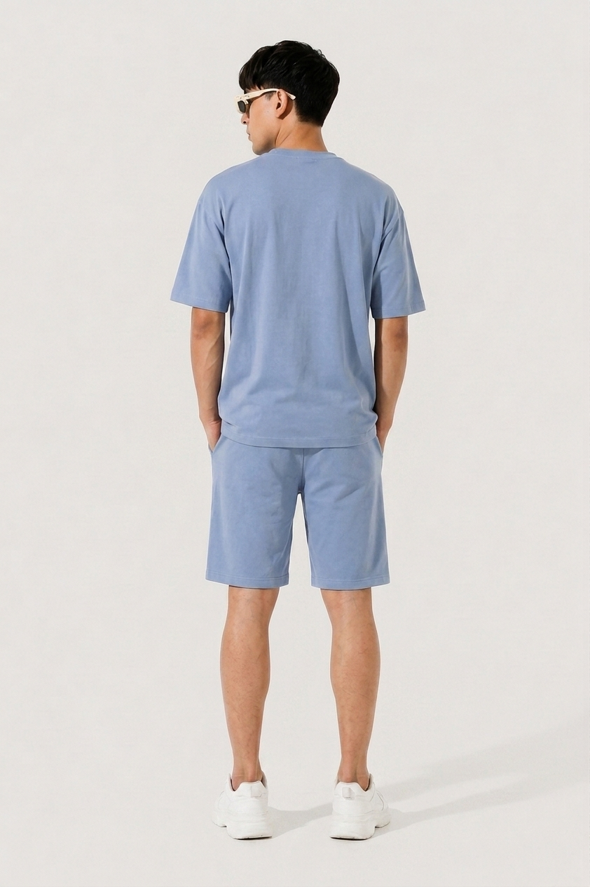 Attire Hub Mens Pure Cotton Air Blue Solid Co-ords Set