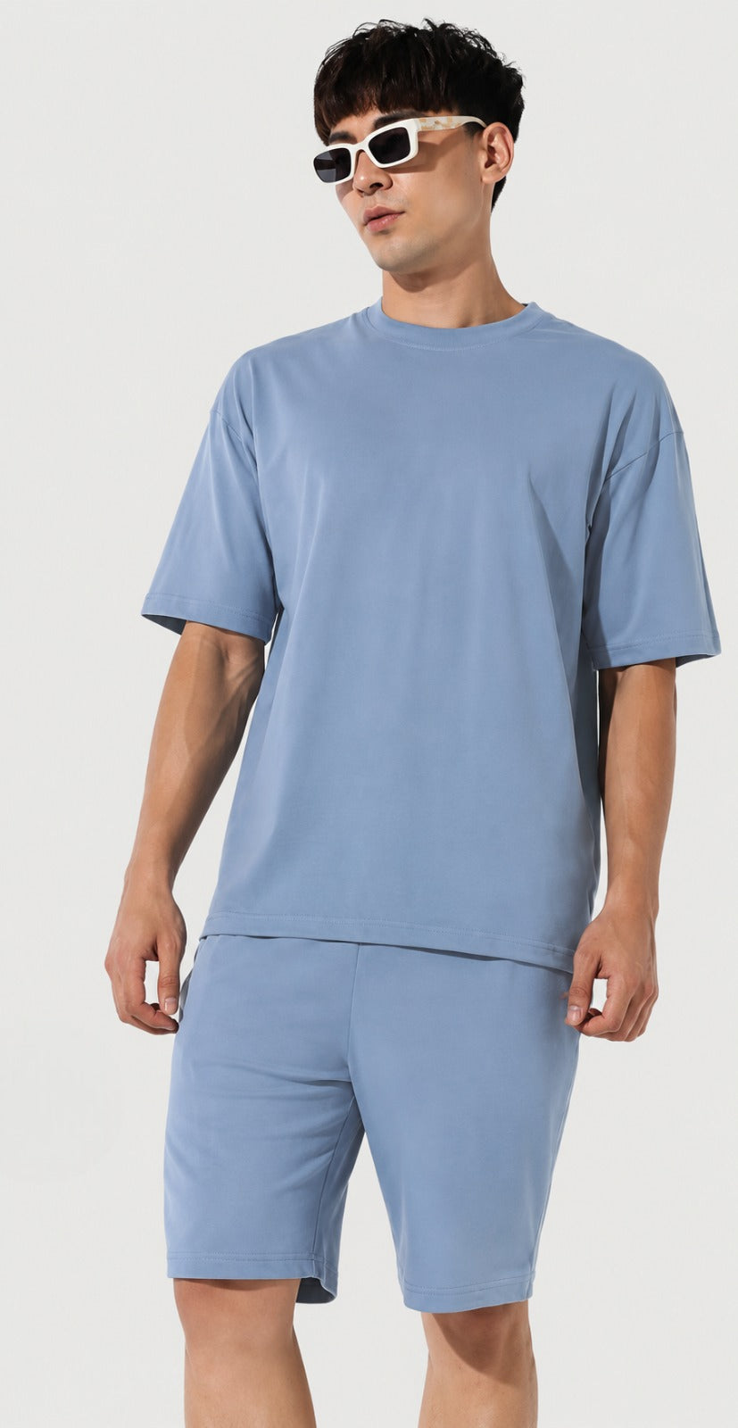 Attire Hub Mens Pure Cotton Air Blue Solid Co-ords Set