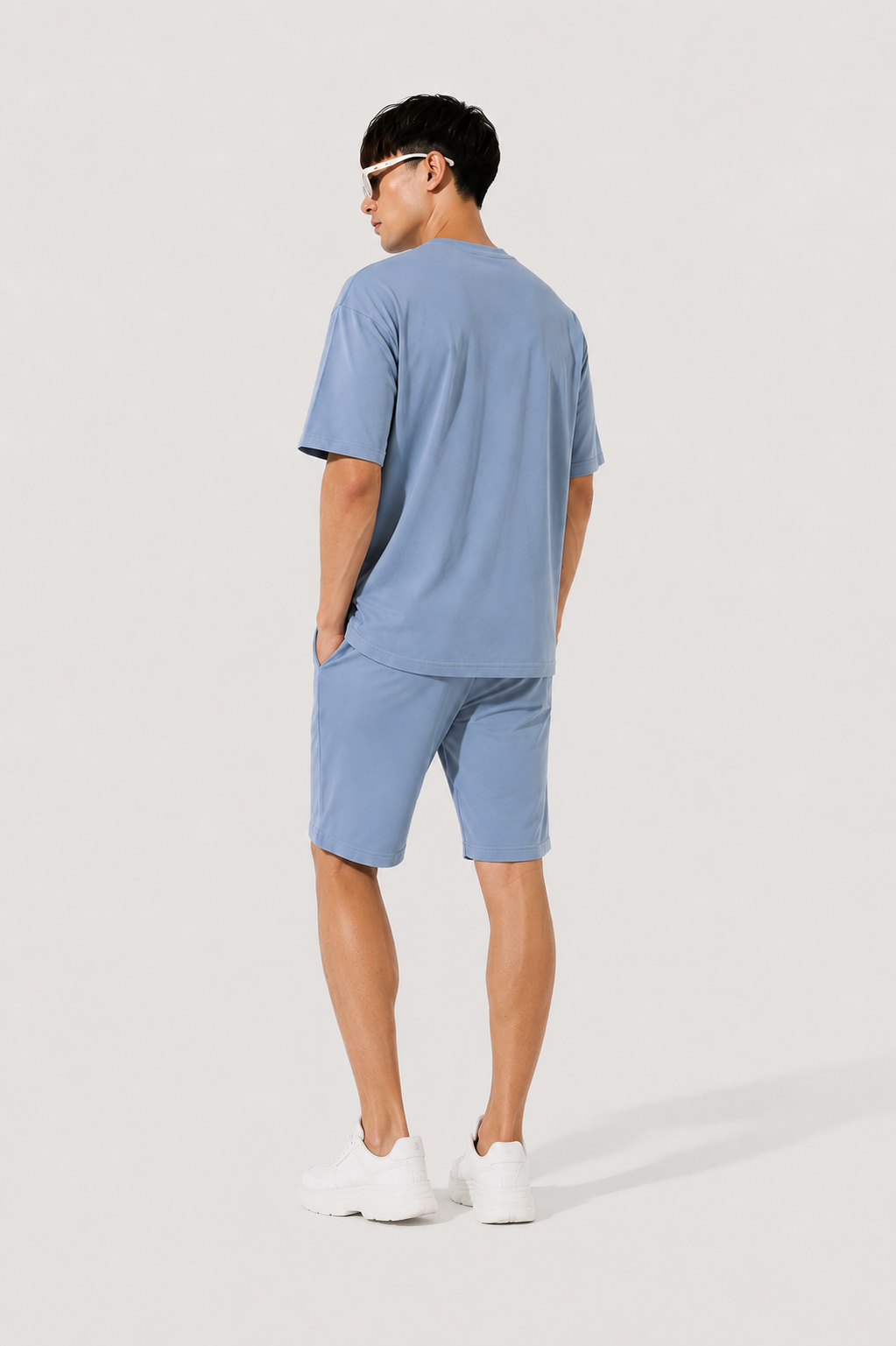 Attire Hub Mens Pure Cotton Air Blue Solid Co-ords Set