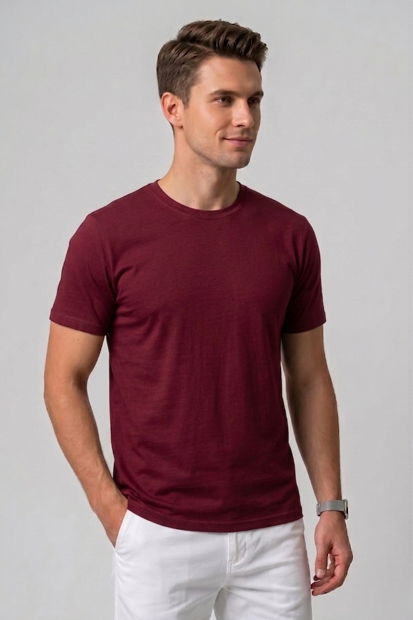 Attire Hub Mens Solid Cotton Round Neck T-Shirt