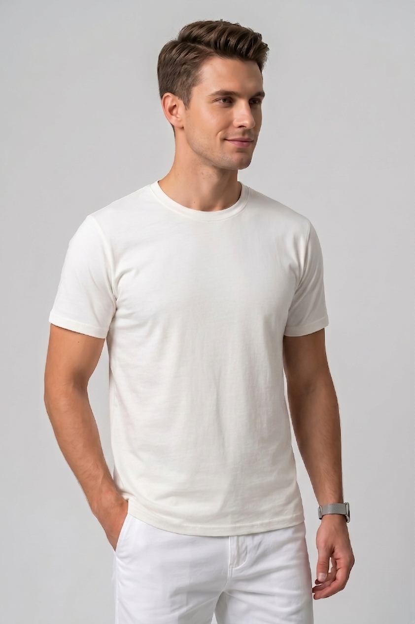 Attire Hub Mens Solid Cotton Round Neck T-Shirt