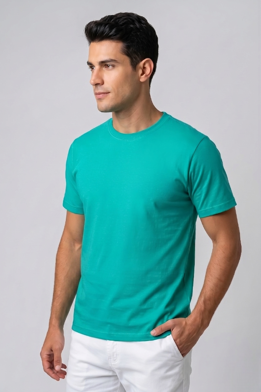 Attire Hub Mens Solid Cotton Round Neck T-Shirt