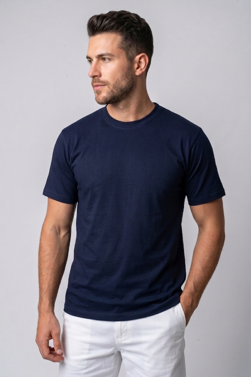 Attire Hub Mens Solid Cotton Round Neck T-Shirt