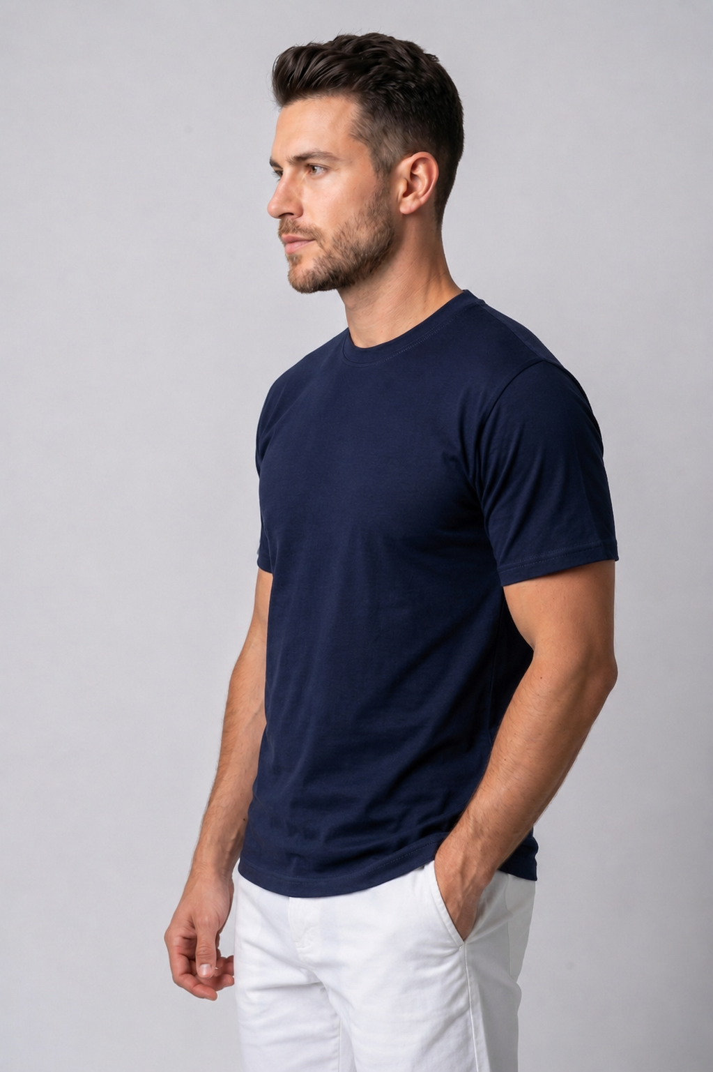 Attire Hub Mens Pure Cotton Grass Green, White & Navy Multi Pack Solid Round T-Shirt (Pack of 3)
