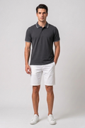 Attire Hub Mens Pure Cotton Charcoal Solid Polo T-Shirt with Contrast Tipped