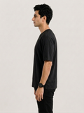 Mens Pure Cotton Black Solid Round Oversized T-Shirt
