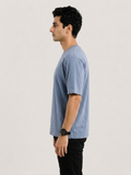 Mens Pure Cotton Air Blue Solid Round Oversized T-Shirt