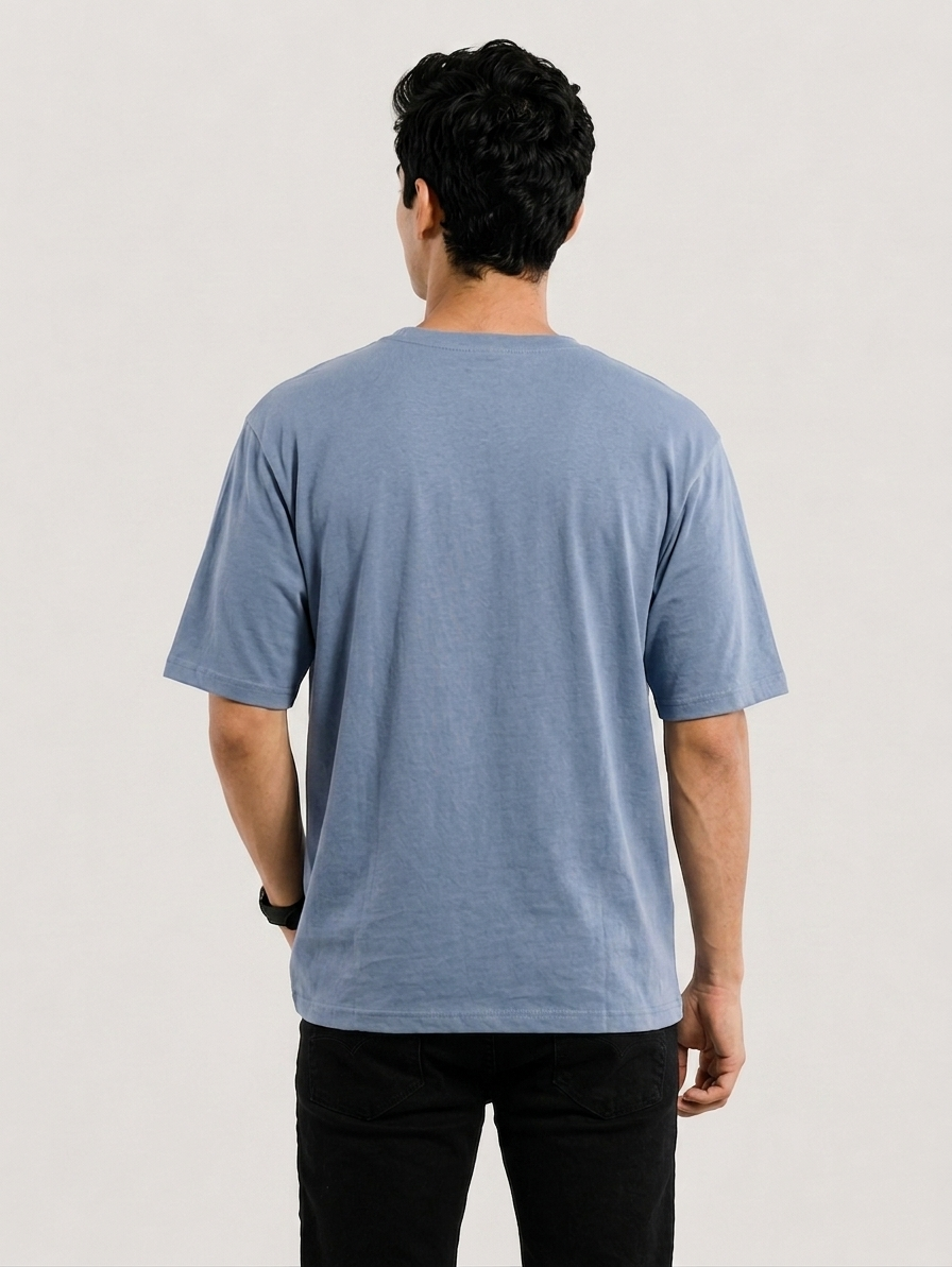 Mens Pure Cotton Air Blue Solid Round Oversized T-Shirt