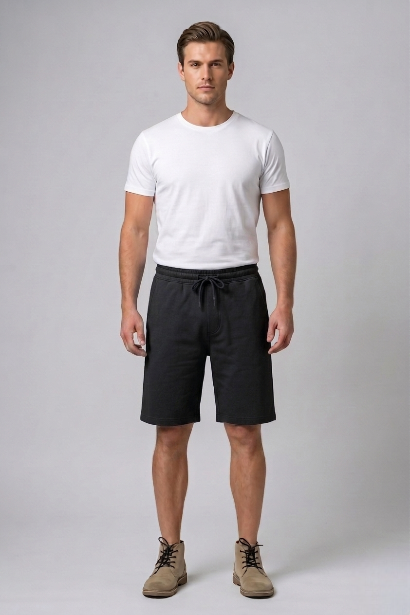 Attire Hub Mens Pure Cotton Black Solid Sweat Shorts