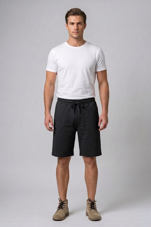 Attire Hub Mens Pure Cotton Black Solid Sweat Shorts