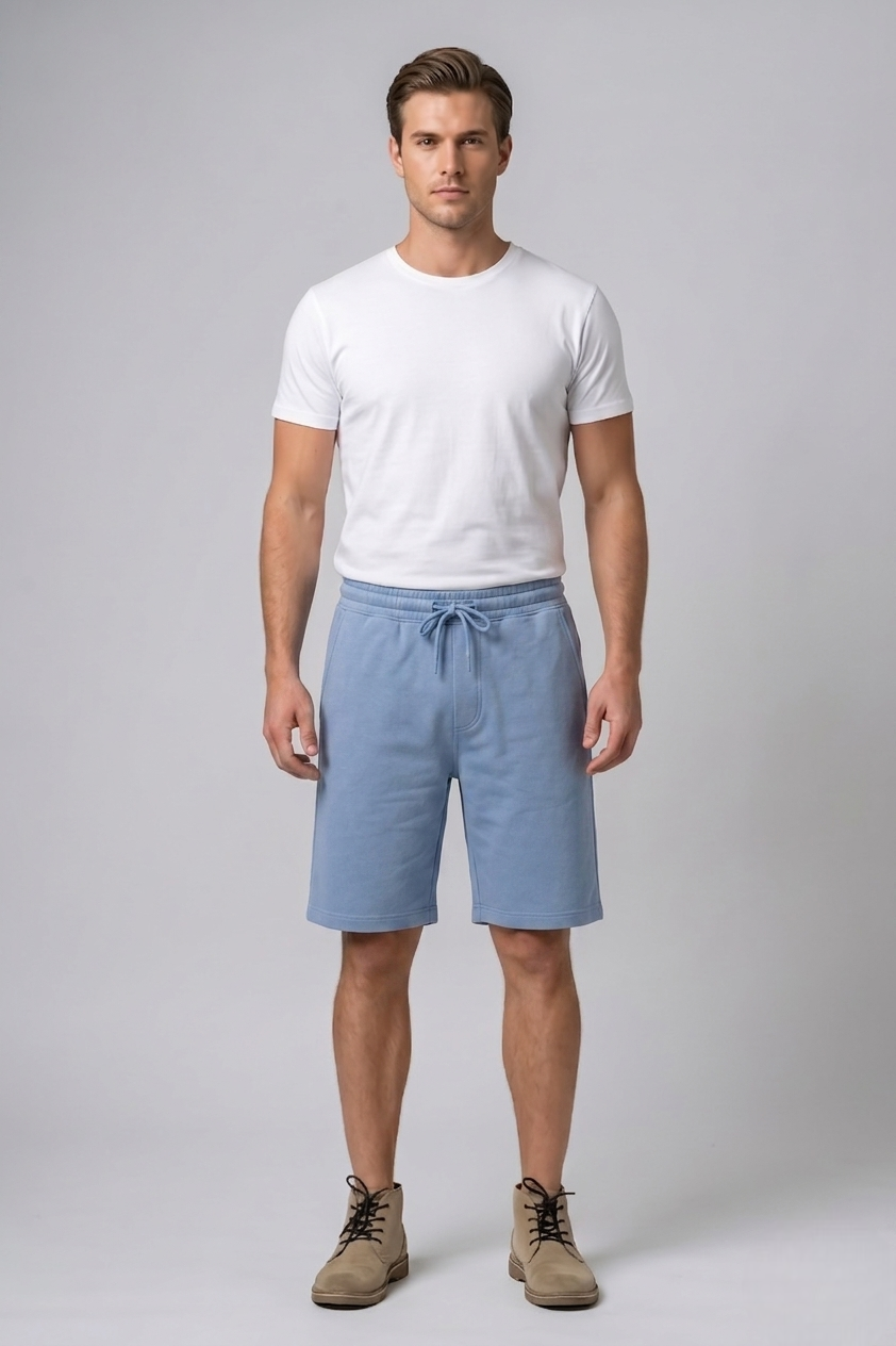 Attire Hub Mens Pure Cotton Air Blue Solid Sweat Shorts
