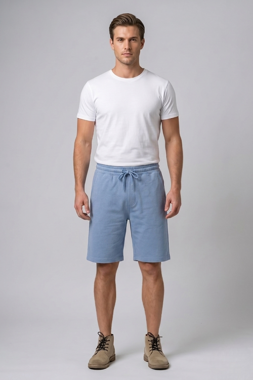 Attire Hub Mens Pure Cotton Air Blue Solid Sweat Shorts