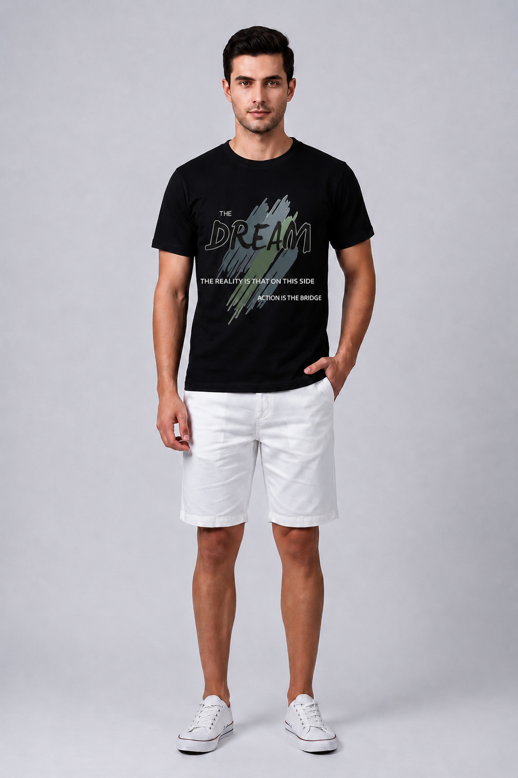 Attire Hub Mens Pure Cotton Black The Dream Printed Round T-Shirt