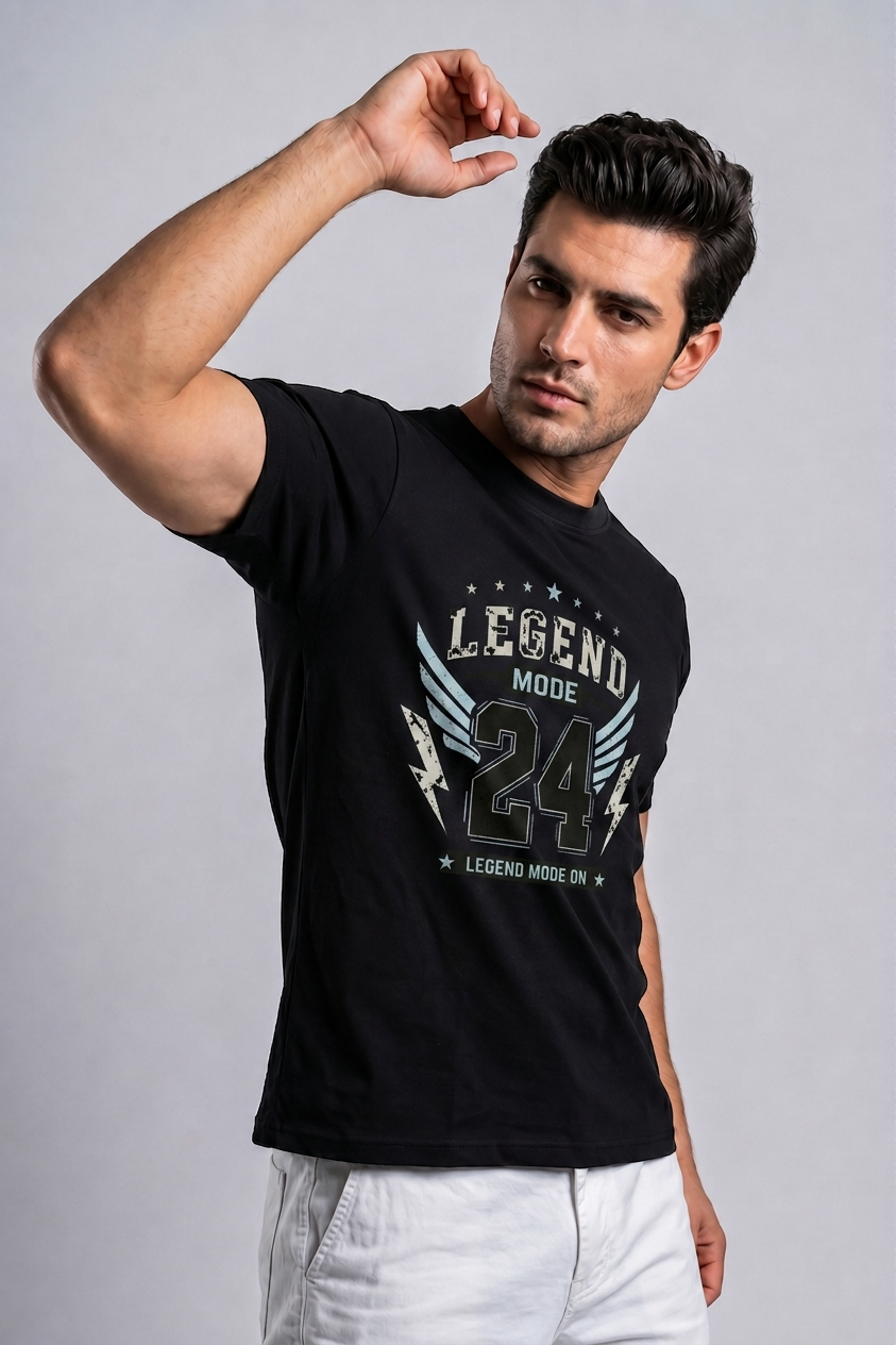 Attire Hub Mens Pure Cotton Black Legend Mode Printed Round T-Shirt