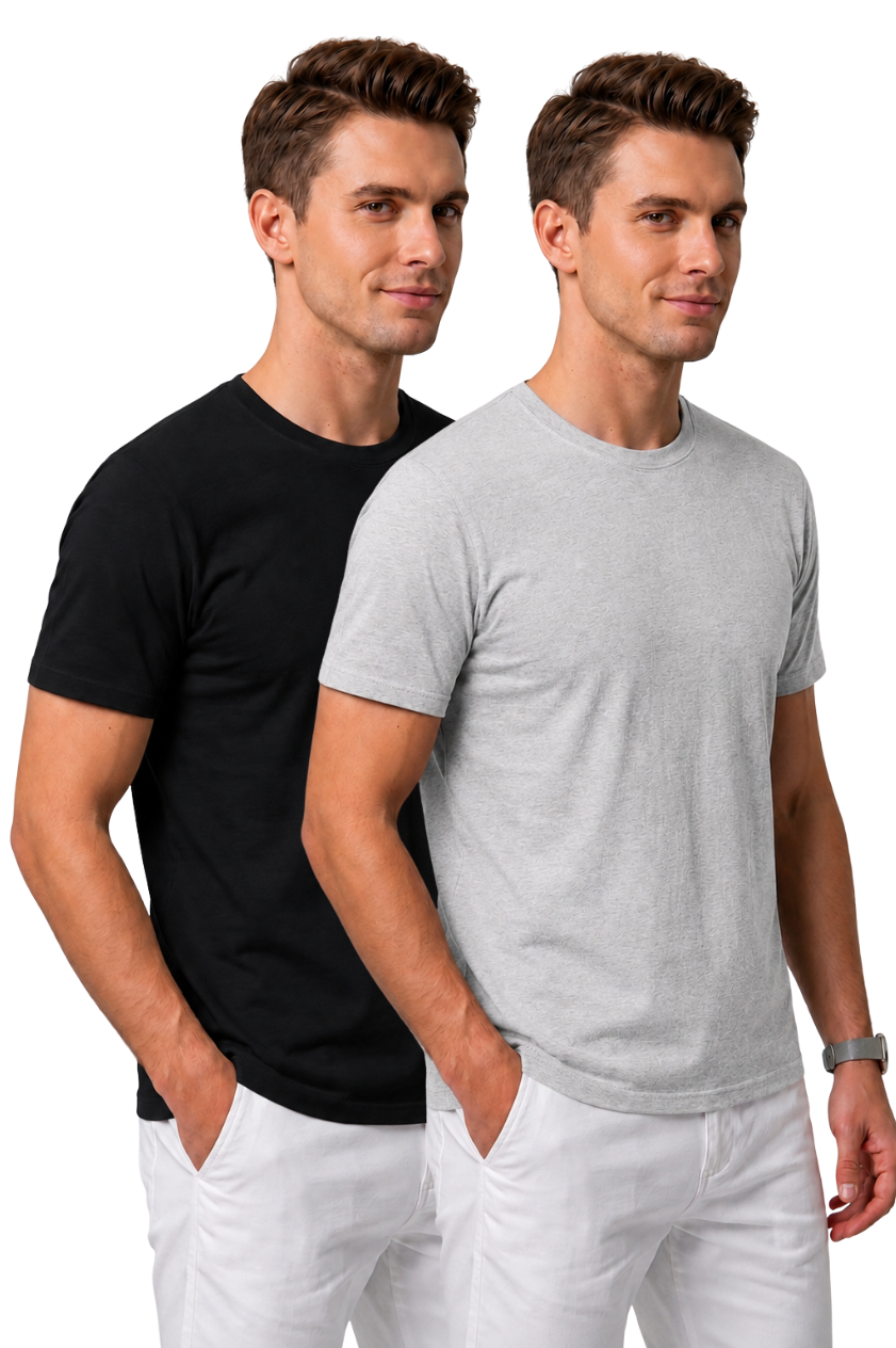 Attire Hub Mens Pure Cotton Multi Pack Solid Round T-Shirt (Pack of 2)