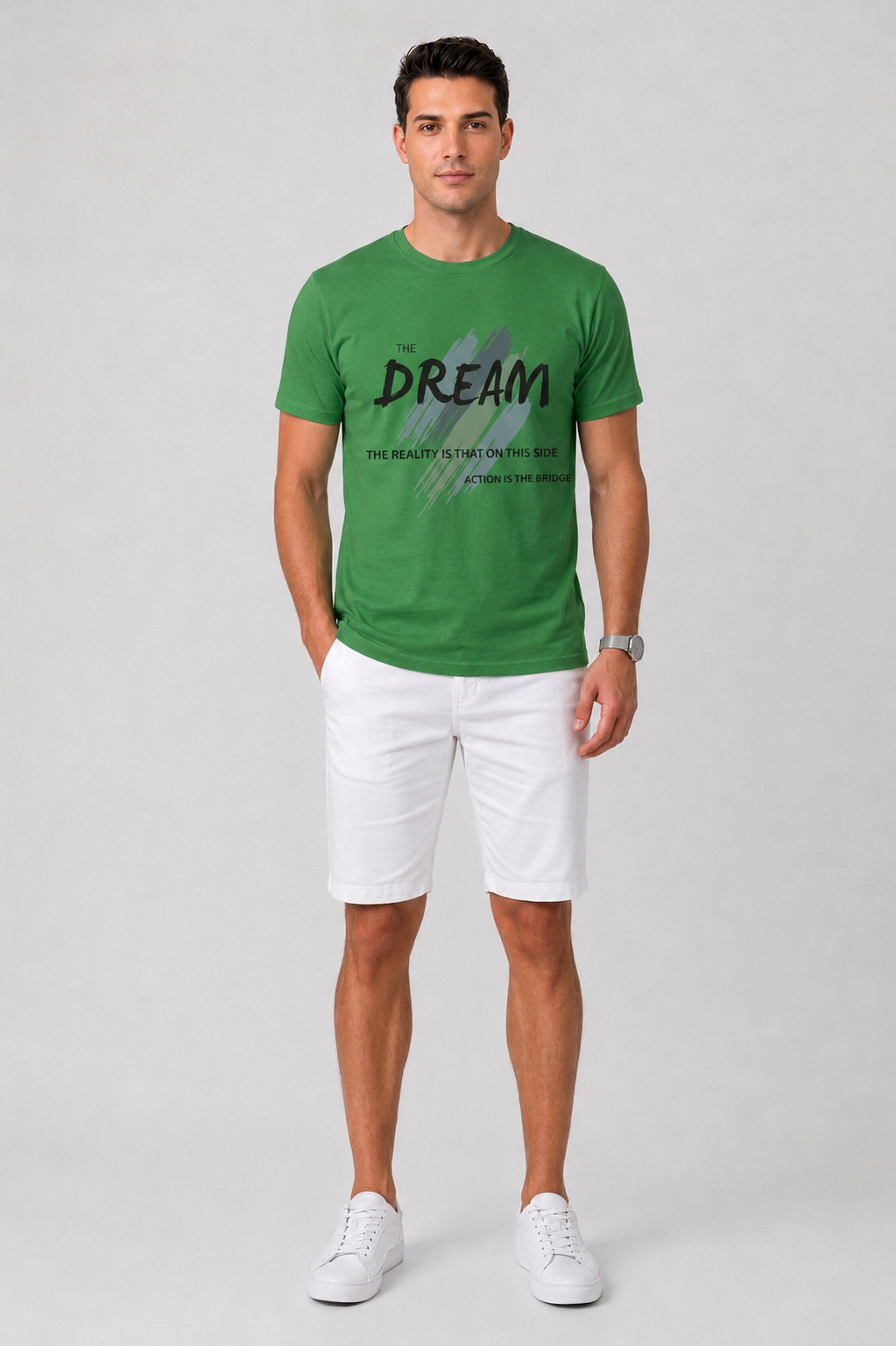 Attire Hub Mens Pure Cotton Grass Green The Dream Printed Round T-Shirt