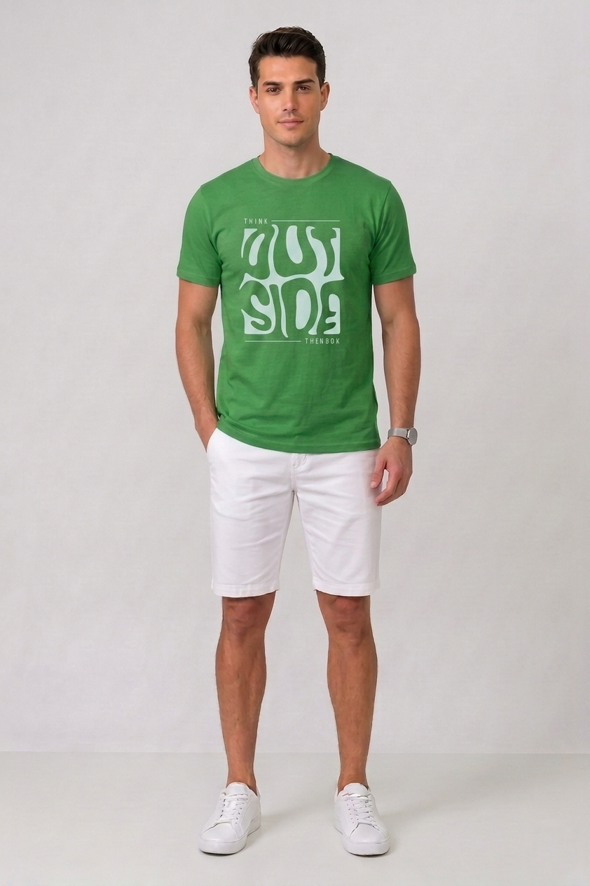 Attire Hub Mens Pure Cotton Grass Green Outside Printed Round T-Shirt