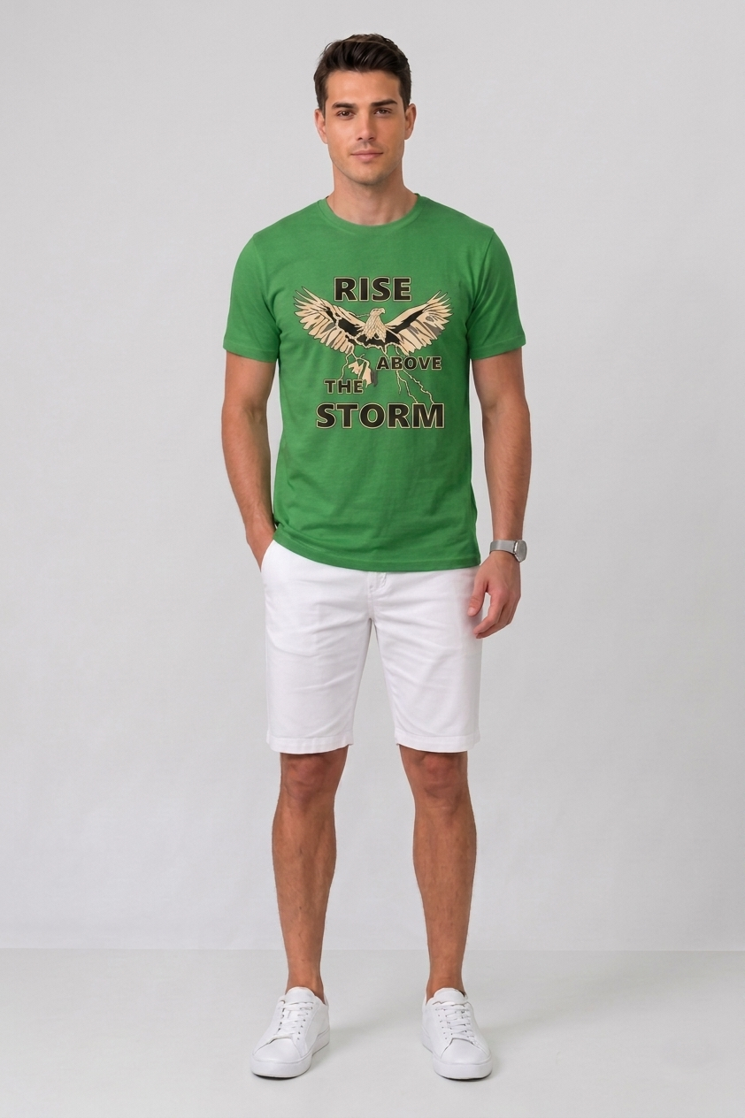 Attire Hub Mens Pure Cotton Grass Green Rise Storm Printed Round T-Shirt